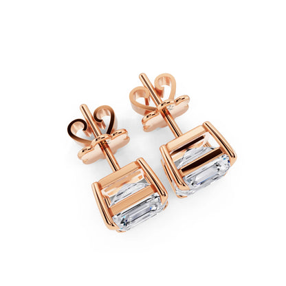Rose Gold Tiger-prong Asscher Lab Grown Diamond Stud Earrings, top view
