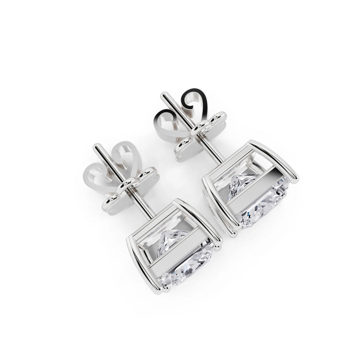 4 Prong Princess Lab Grown Diamond Stud Earrings, top view