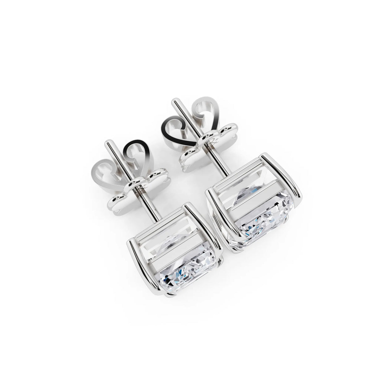 Tiger-prong Emerald Lab Grown Diamond Stud Earrings, top view