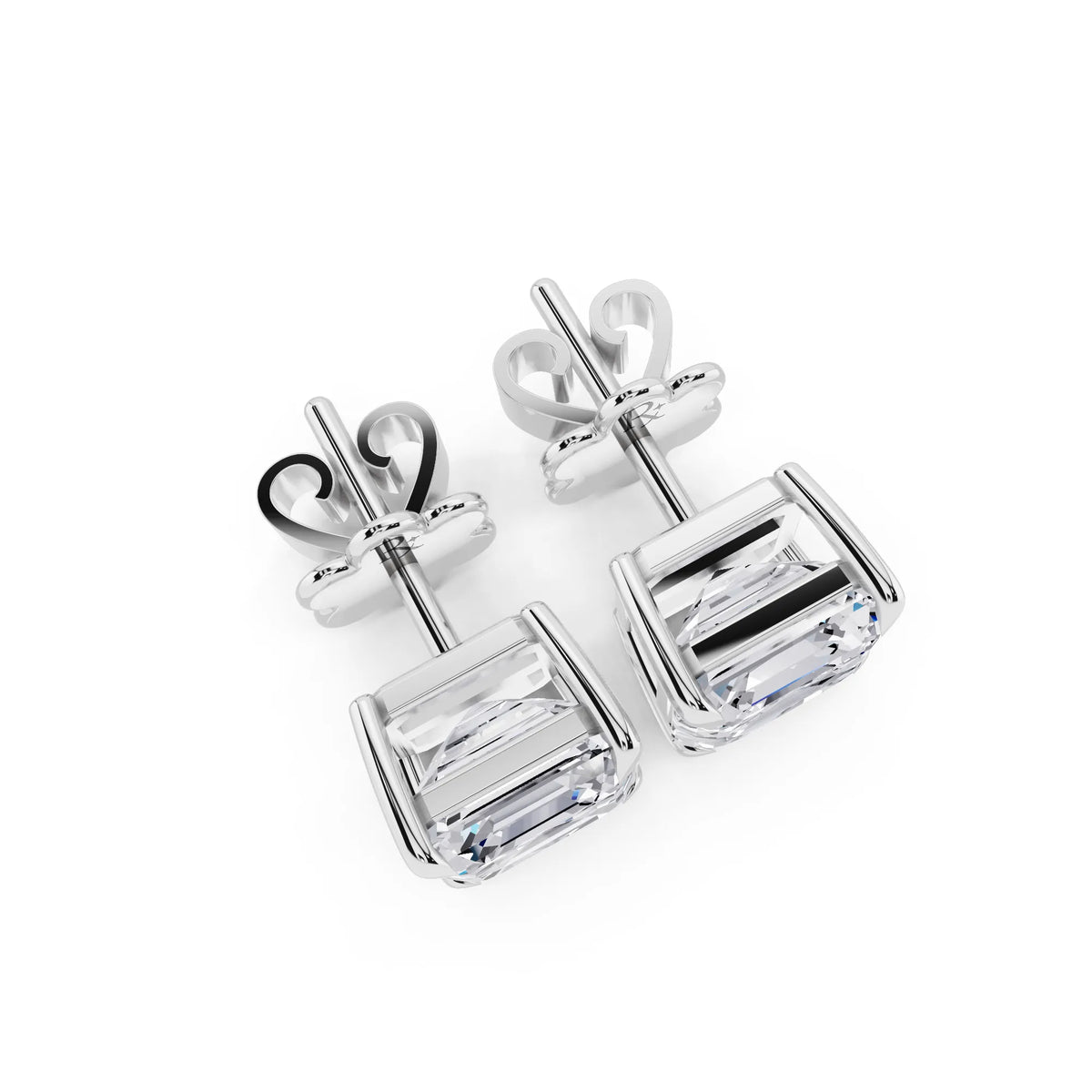 Tiger-prong Asscher Lab Grown Diamond Stud Earrings, top view