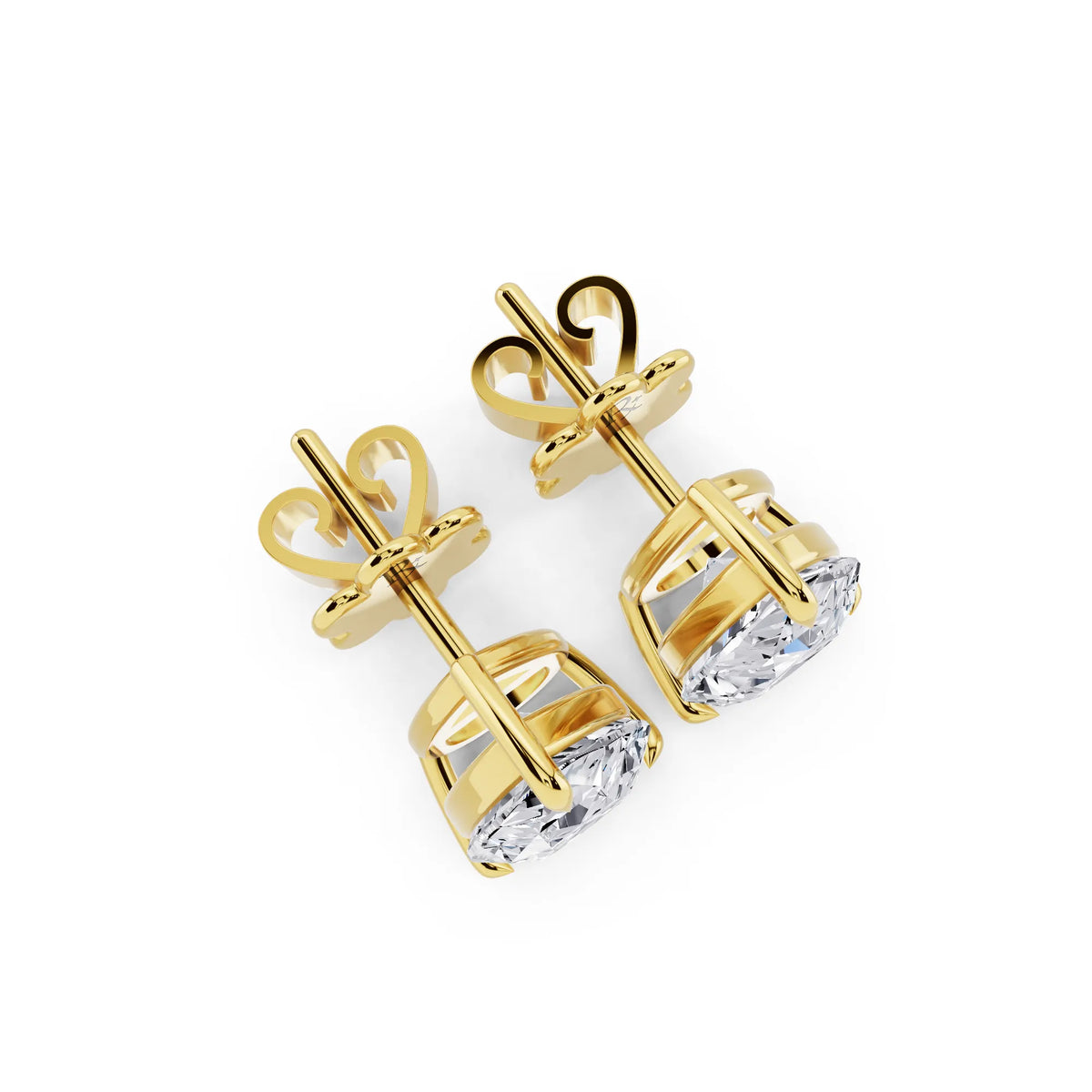 Yellow Gold Tiger-prong Pear Lab Grown Diamond Stud Earrings, top view