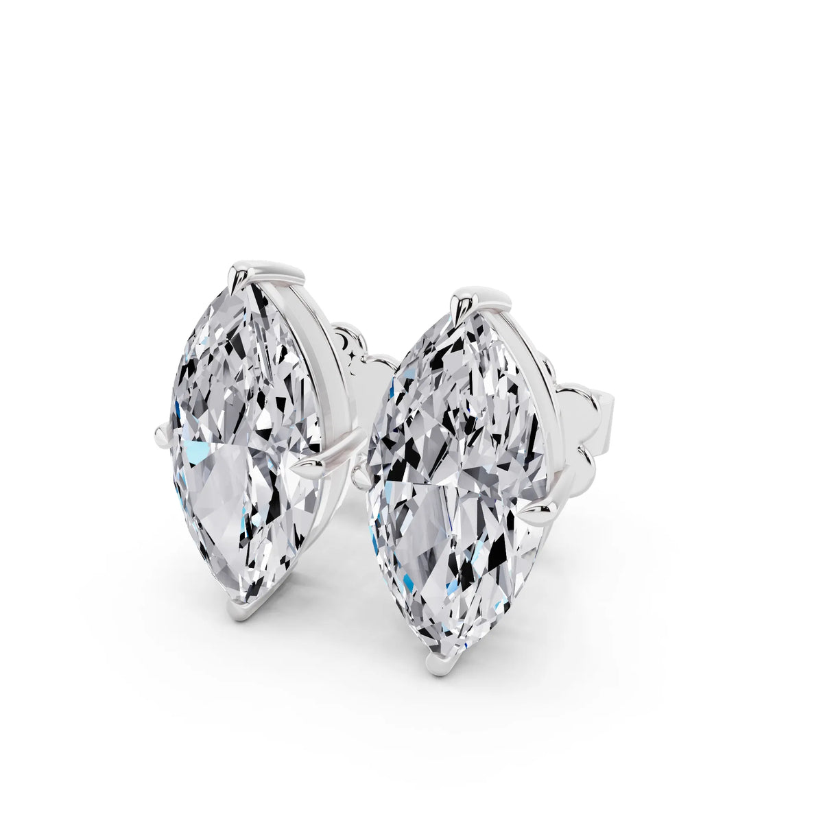 Tiger-prong Marquise Lab Grown Diamond Stud Earrings, close-up