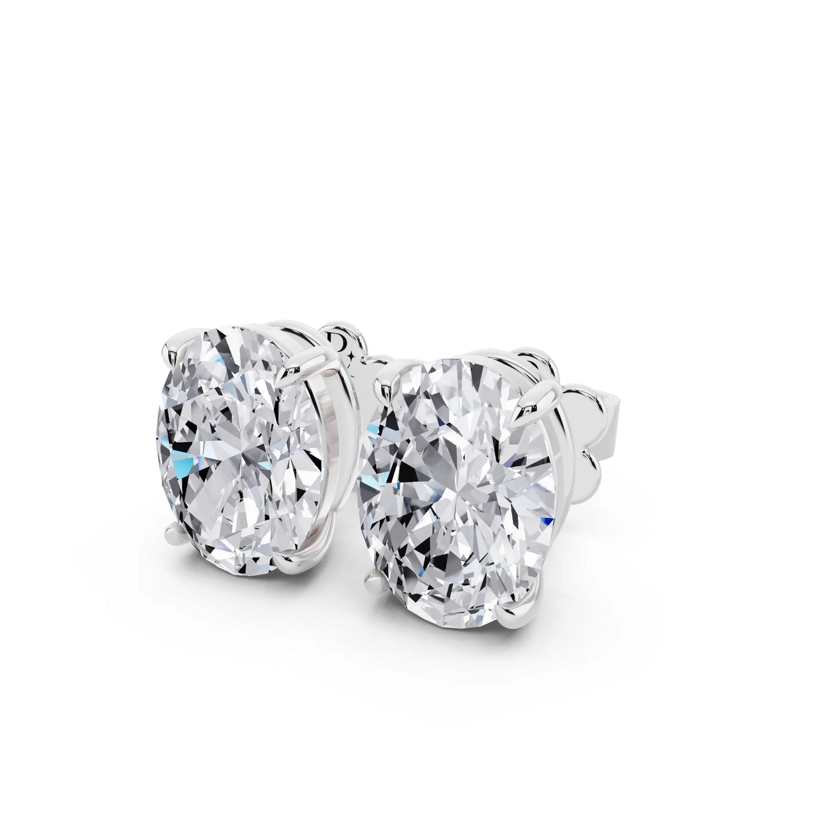 Tiger-prong Oval Lab Grown Diamond Stud Earrings, close-up