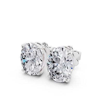 Tiger-prong Oval Lab Grown Diamond Stud Earrings, close-up