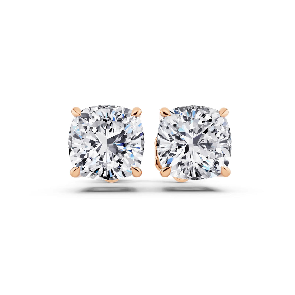 Rose Gold Tiger-prong Cushion Lab Grown Diamond Stud Earrings, front view