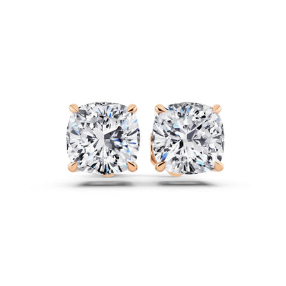 Rose Gold Tiger-prong Cushion Lab Grown Diamond Stud Earrings, front view
