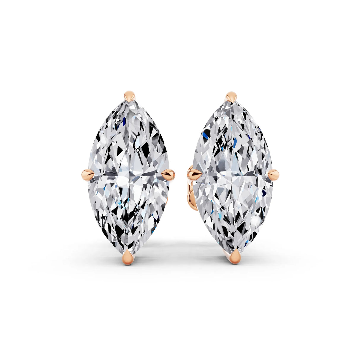 Rose Gold Tiger-prong Marquise Lab Grown Diamond Stud Earrings, front view