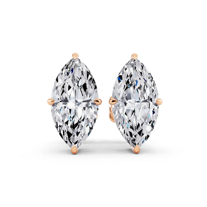 Rose Gold Tiger-prong Marquise Lab Grown Diamond Stud Earrings, front view