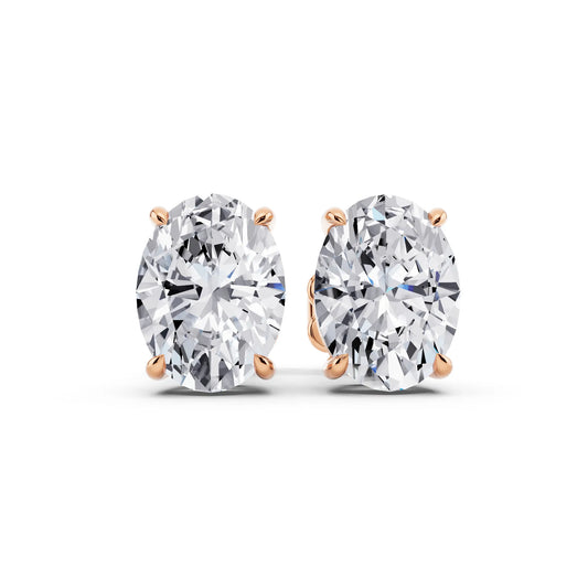 Rose Gold Tiger-prong Oval Lab Grown Diamond Stud Earrings, front view