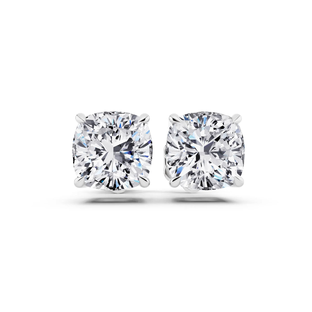 Tiger-prong Cushion Lab Grown Diamond Stud Earrings, front view