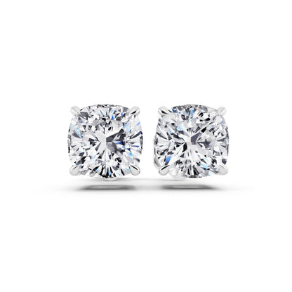 Tiger-prong Cushion Lab Grown Diamond Stud Earrings, front view