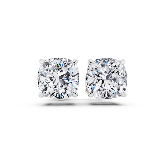 Tiger-prong Cushion Lab Grown Diamond Stud Earrings, front view