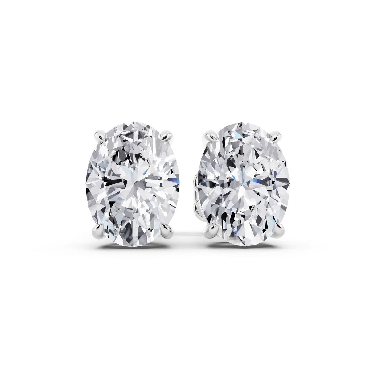 Tiger-prong Oval Lab Grown Diamond Stud Earrings, front view