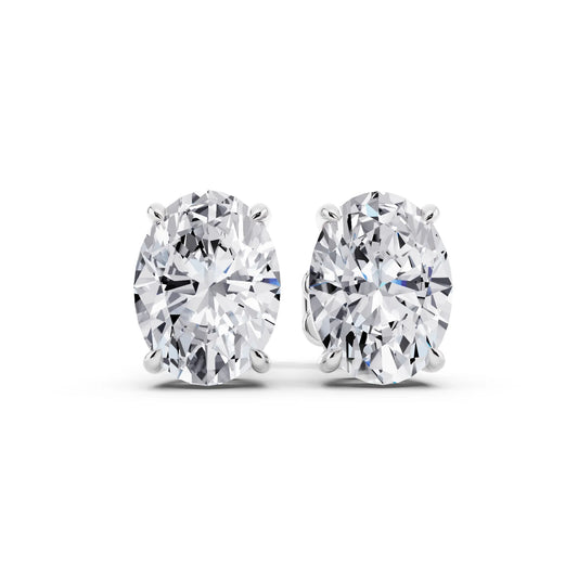 Tiger-prong Oval Lab Grown Diamond Stud Earrings, front view