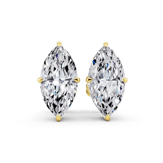 Yellow Gold Tiger-prong Marquise Lab Grown Diamond Stud Earrings, front view