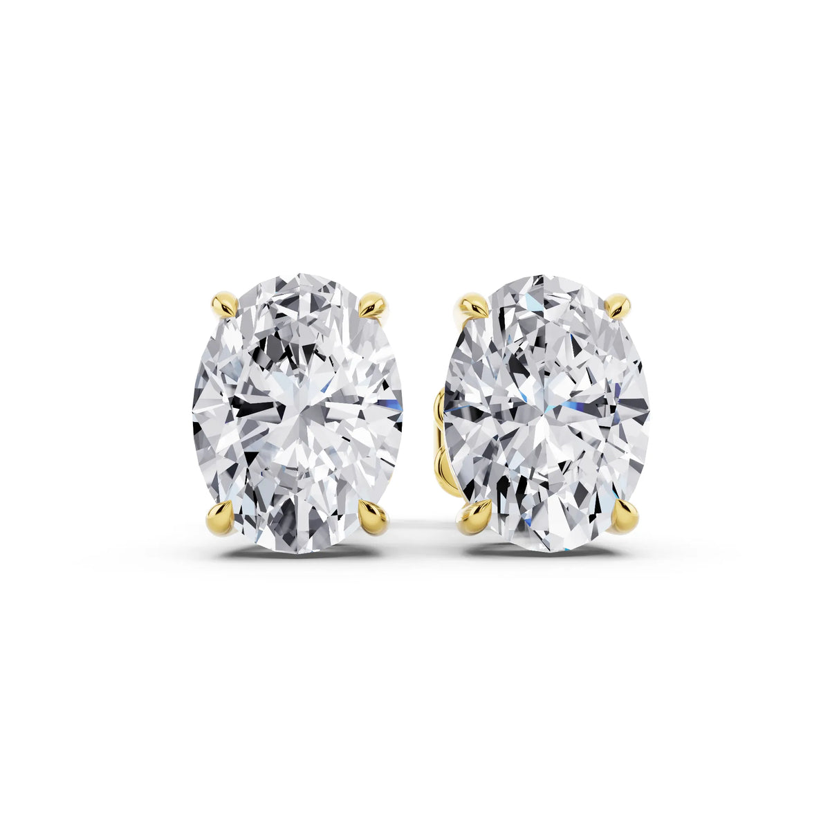 Yellow Gold Tiger-prong Oval Lab Grown Diamond Stud Earrings, front view