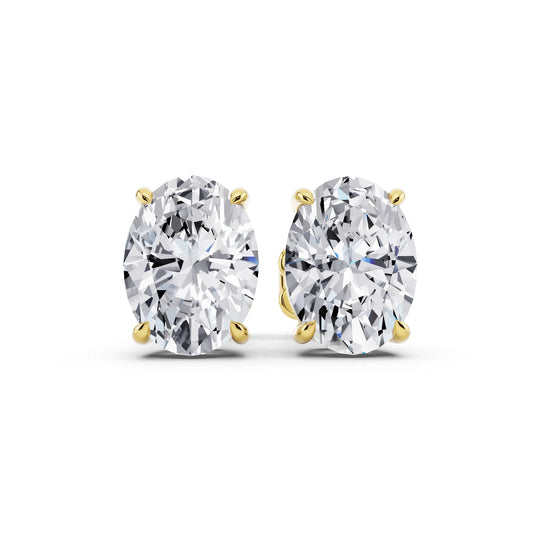 Yellow Gold Tiger-prong Oval Lab Grown Diamond Stud Earrings, front view