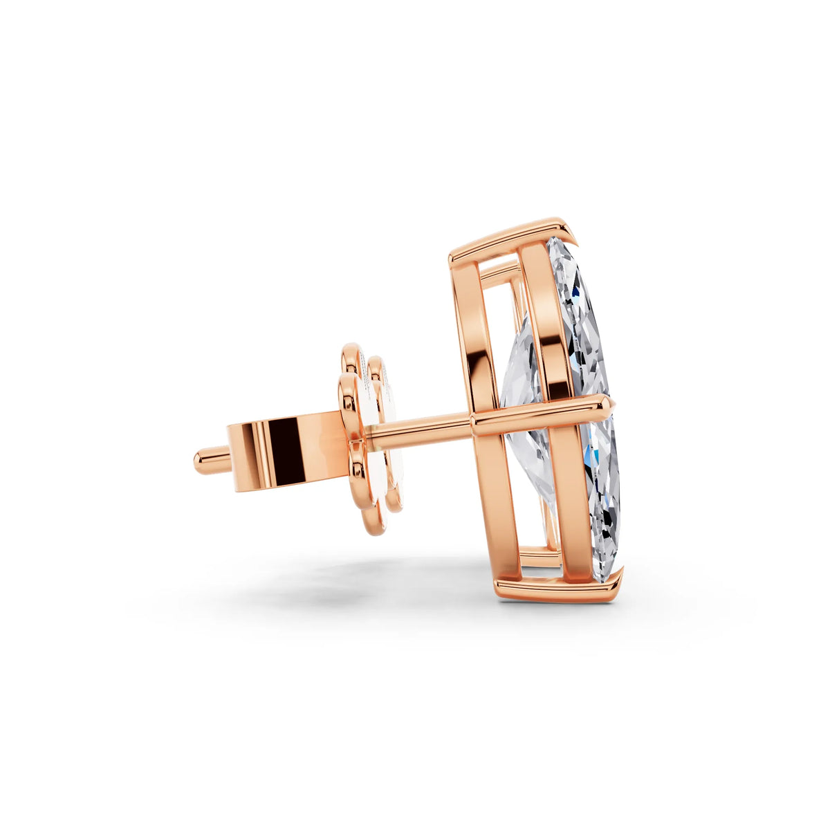 Rose Gold Tiger-prong Marquise Lab Grown Diamond Stud Earrings, side view