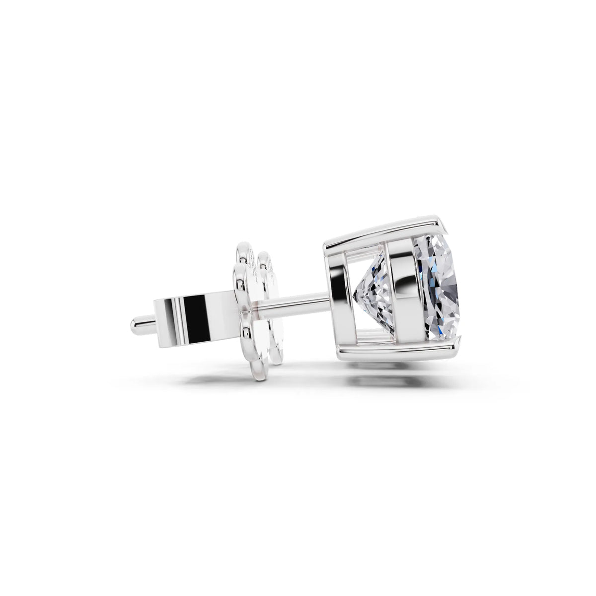 Tiger-prong Cushion Lab Grown Diamond Stud Earrings, side view