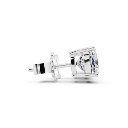 Tiger-prong Cushion Lab Grown Diamond Stud Earrings, side view