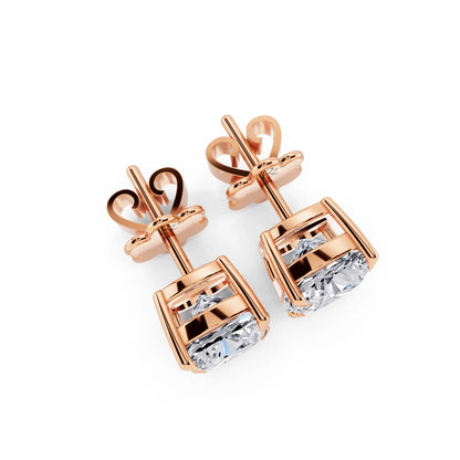 Rose Gold Tiger-prong Cushion Lab Grown Diamond Stud Earrings, top view