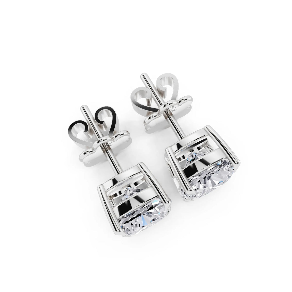 Tiger-prong Cushion Lab Grown Diamond Stud Earrings, top view