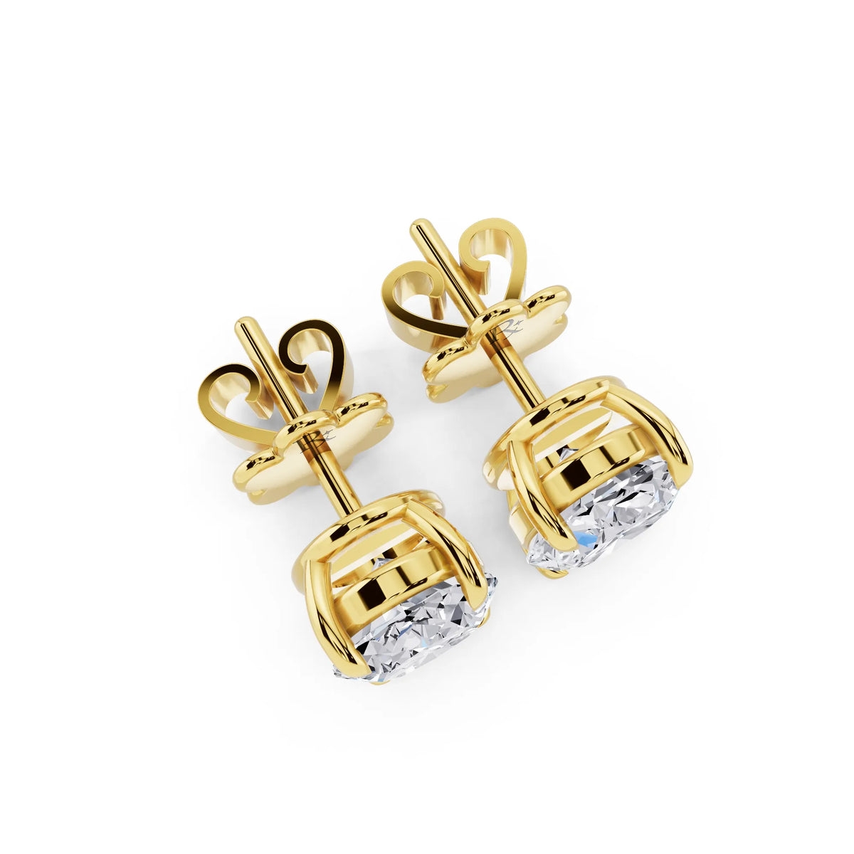 Yellow Gold Tiger-prong Oval Lab Grown Diamond Stud Earrings, top view
