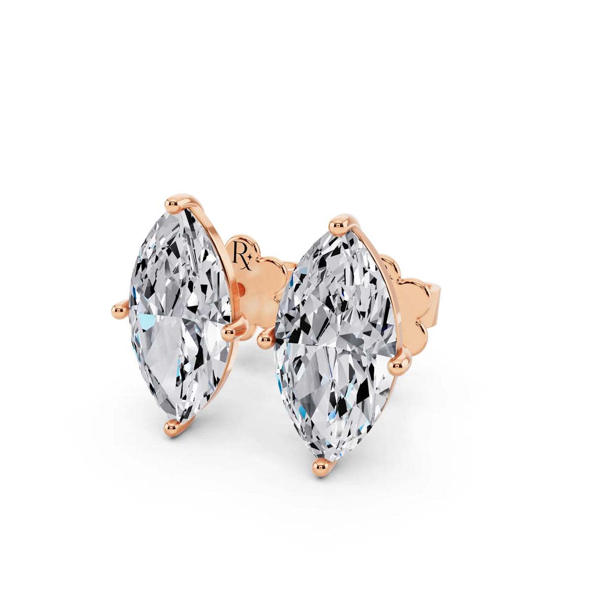 Rose Gold Martini Marquise Lab Grown Diamond Stud Earrings, close-up