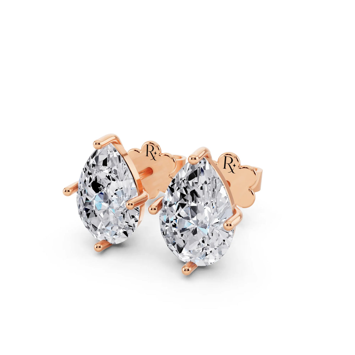 Rose Gold Martini Pear Lab Grown Diamond Stud Earrings, close-up