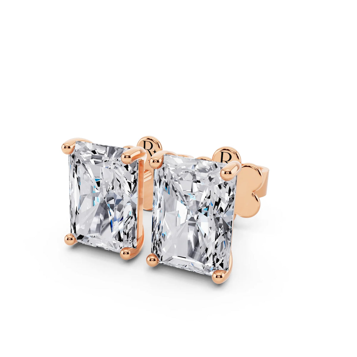 Rose Gold Martini Radiant Lab Grown Diamond Stud Earrings, close-up
