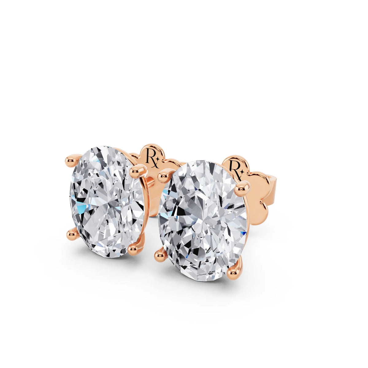 Rose Gold Martini Oval Lab Grown Diamond Stud Earrings, close-up