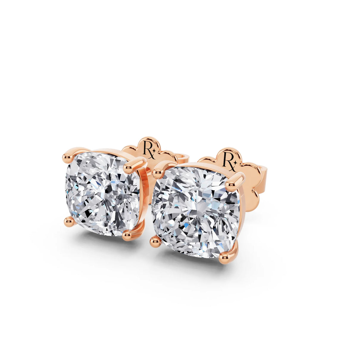Rose Gold Martini Cushion Lab Grown Diamond Stud Earrings, close-up
