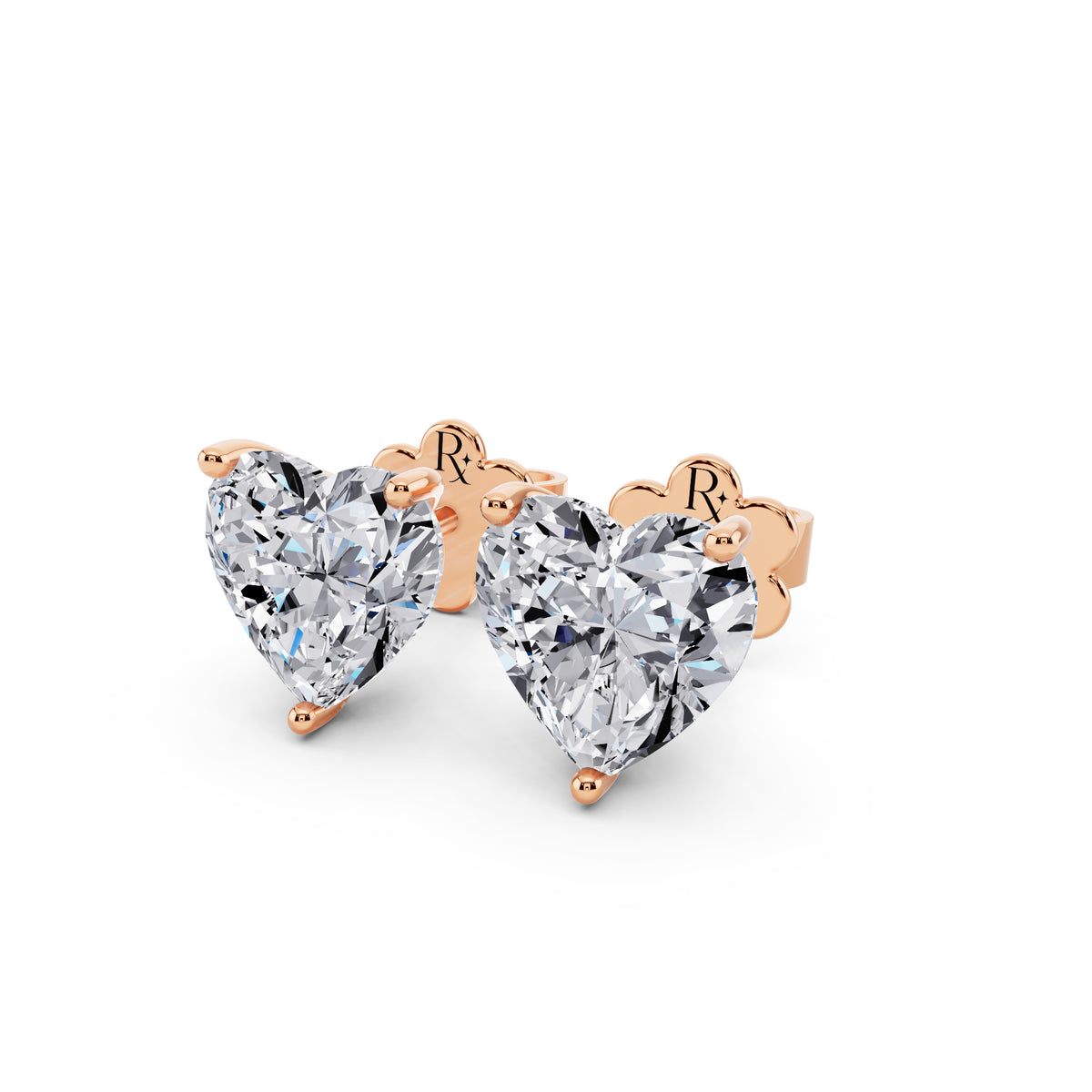 Martini heart cut diamond stud earrings rose gold close up view