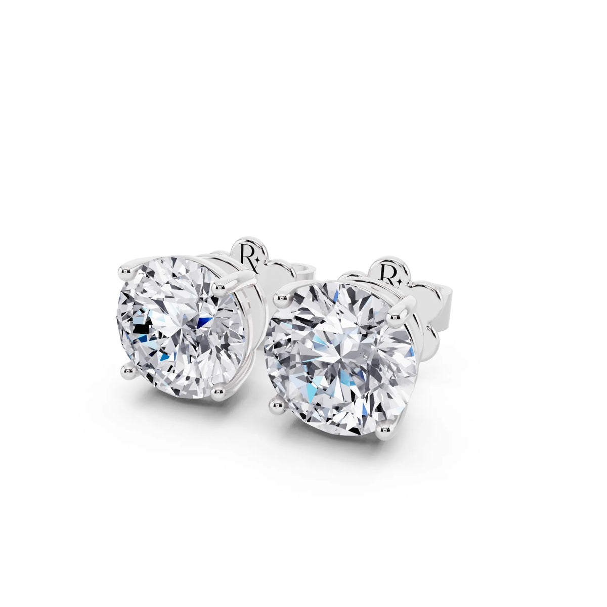 4 Prong Round Lab Grown Diamond Stud Earrings, close-up