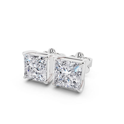 Tiger-prong Princess Lab Grown Diamond Stud Earrings, close-up
