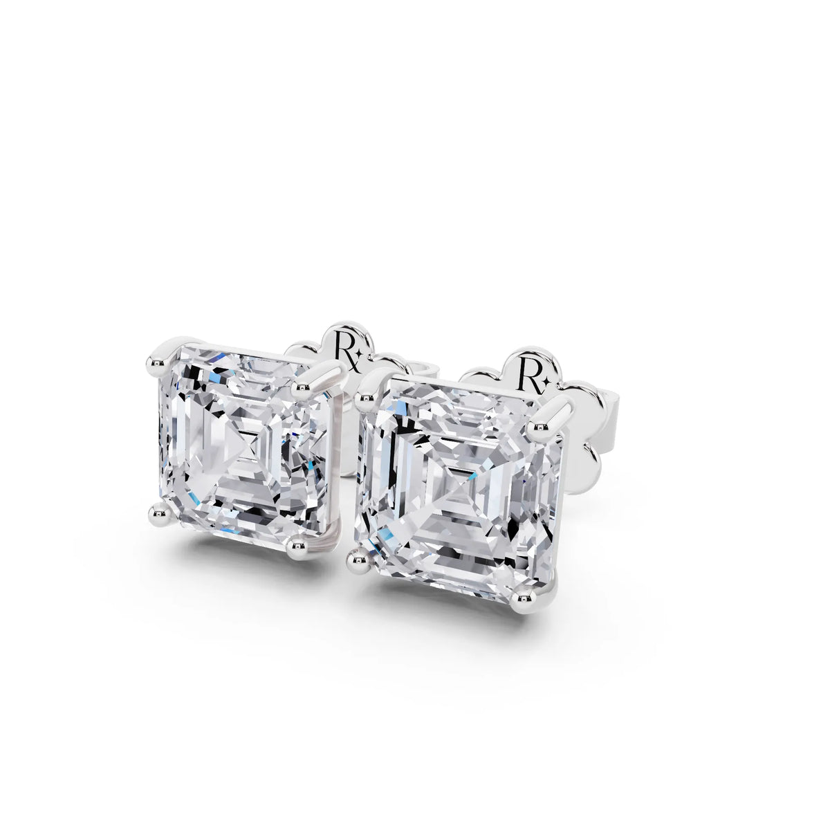 Martini Asscher Lab Grown Diamond Stud Earrings, close-up