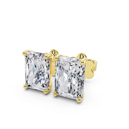 Yellow Gold Martini Radiant Lab Grown Diamond Stud Earrings, close-up