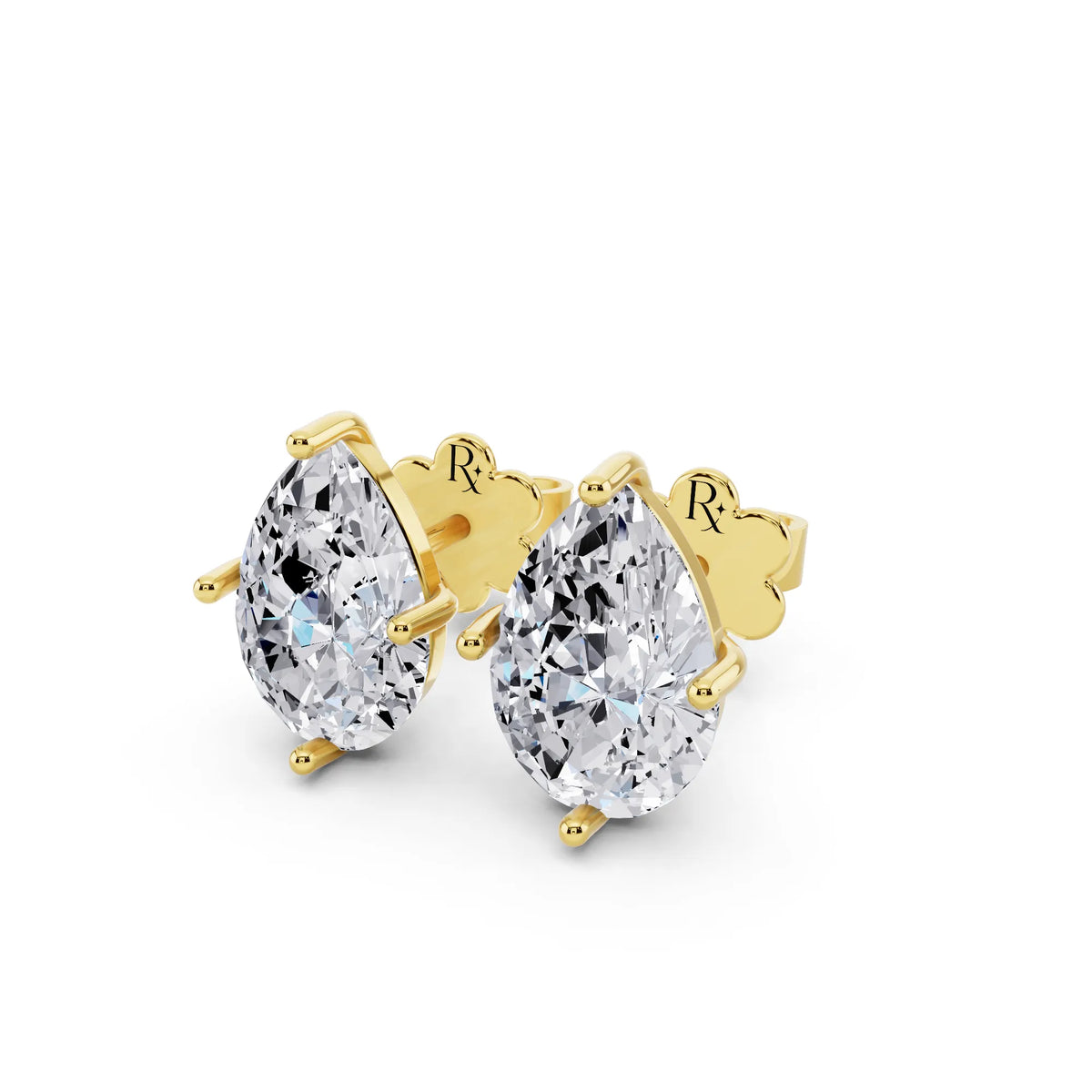 Yellow Gold Martini Pear Lab Grown Diamond Stud Earrings, close-up