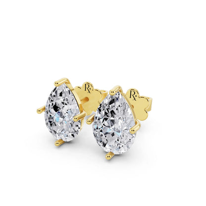 Yellow Gold Martini Pear Lab Grown Diamond Stud Earrings, close-up