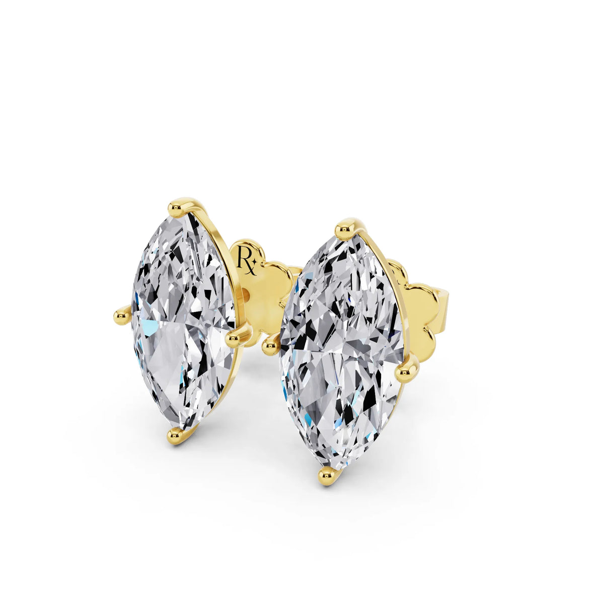 Yellow Gold Martini Marquise Lab Grown Diamond Stud Earrings, close-up