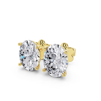 Yellow Gold Martini Oval Lab Grown Diamond Stud Earrings, close-up