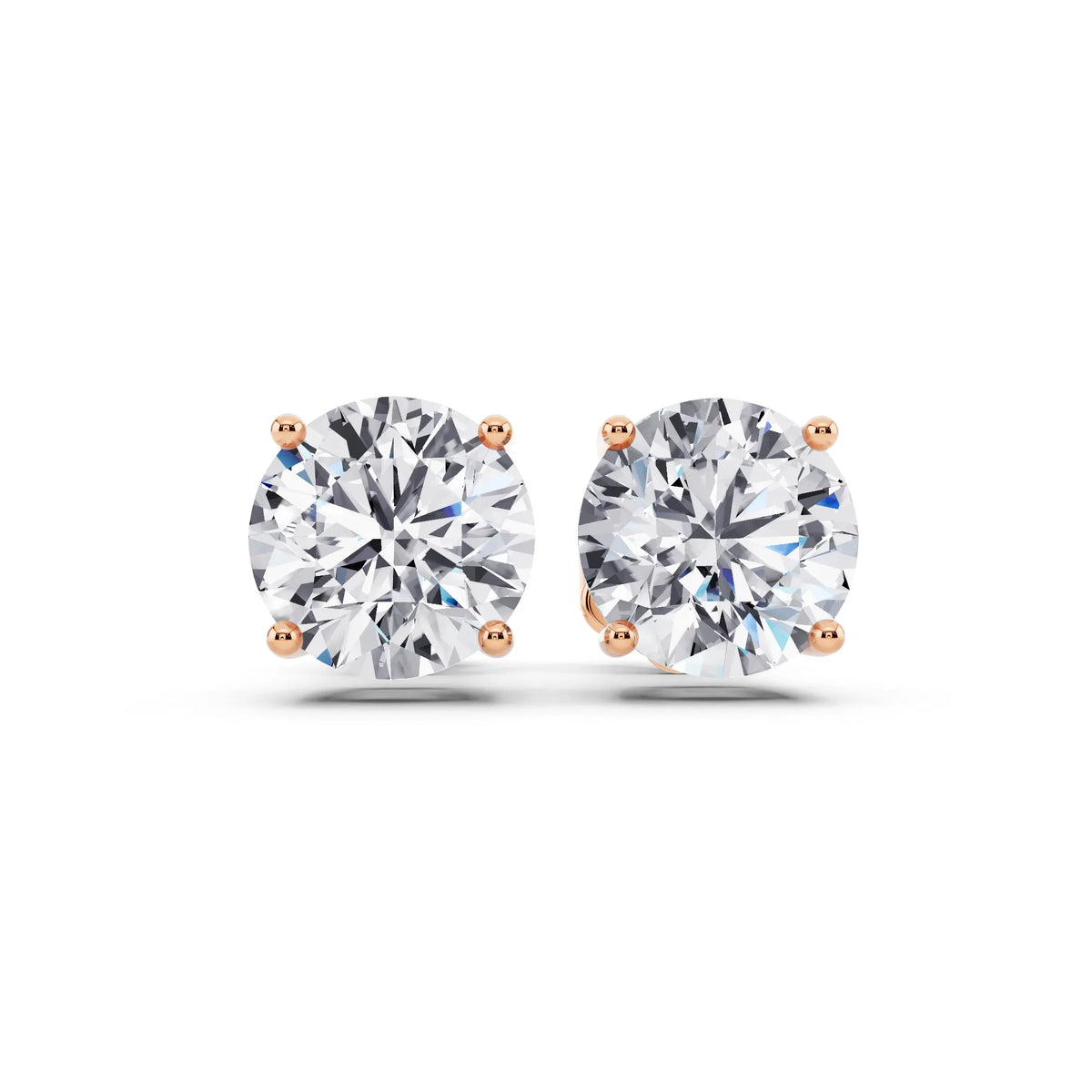 Rose Gold 4 Prong Round Lab Grown Diamond Stud Earrings, front view