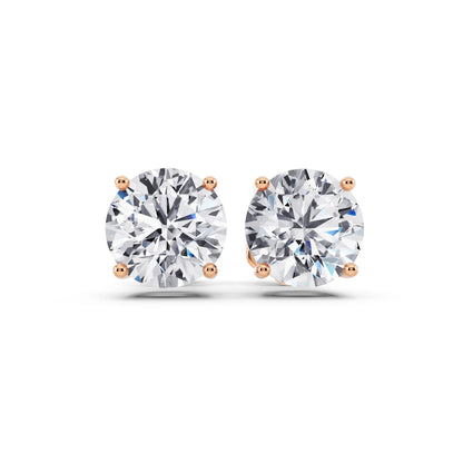 Rose Gold 4 Prong Round Lab Grown Diamond Stud Earrings, front view