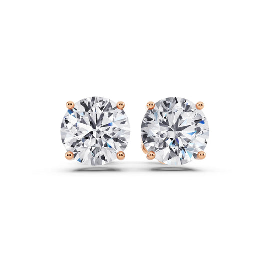 Rose Gold 4 Prong Round Lab Grown Diamond Stud Earrings, front view