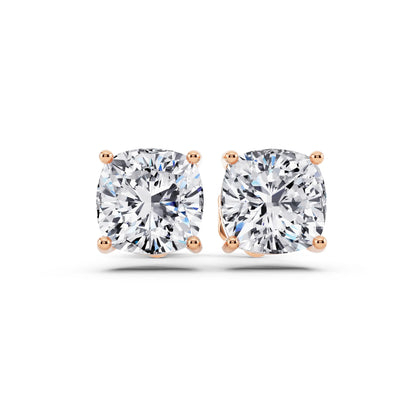 Rose Gold Martini Cushion Lab Grown Diamond Stud Earrings, front view