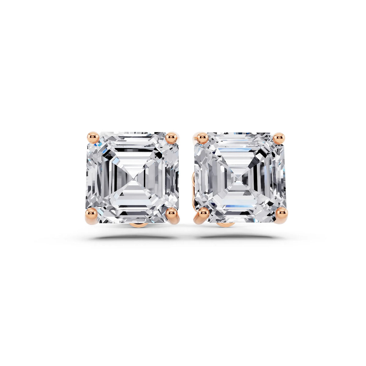 Rose Gold Martini Asscher Lab Grown Diamond Stud Earrings, front view