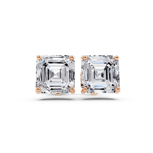 Rose Gold Martini Asscher Lab Grown Diamond Stud Earrings, front view