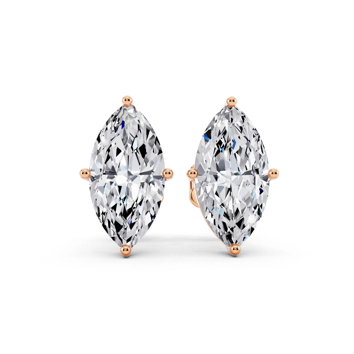 Rose Gold Martini Marquise Lab Grown Diamond Stud Earrings, front view