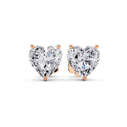 Martini heart cut diamond stud earrings rose gold front view