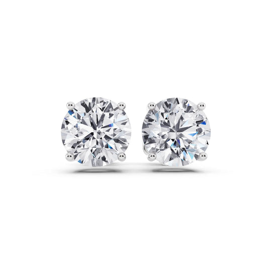 4 Prong Round Lab Grown Diamond Stud Earrings, front view